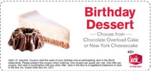 Jack in the Box Birthday coupon for a Free Dessert