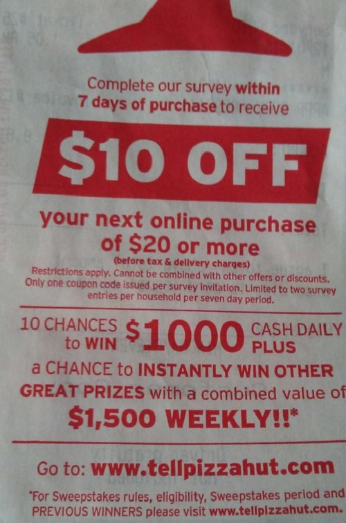 Pizza Hut coupon for 10$ off