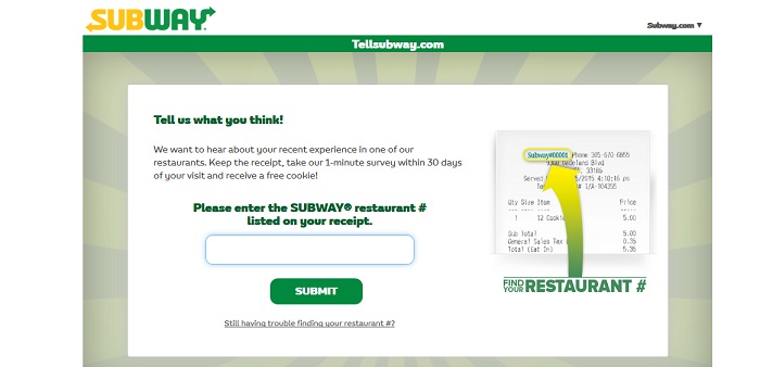 www.TellSubway.com Survey – Get a Free Coupon