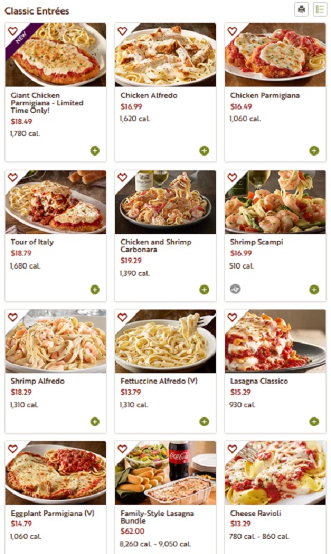 Olive Garden Menu Prices - Lunch Dinnerto Go Menu - 2021